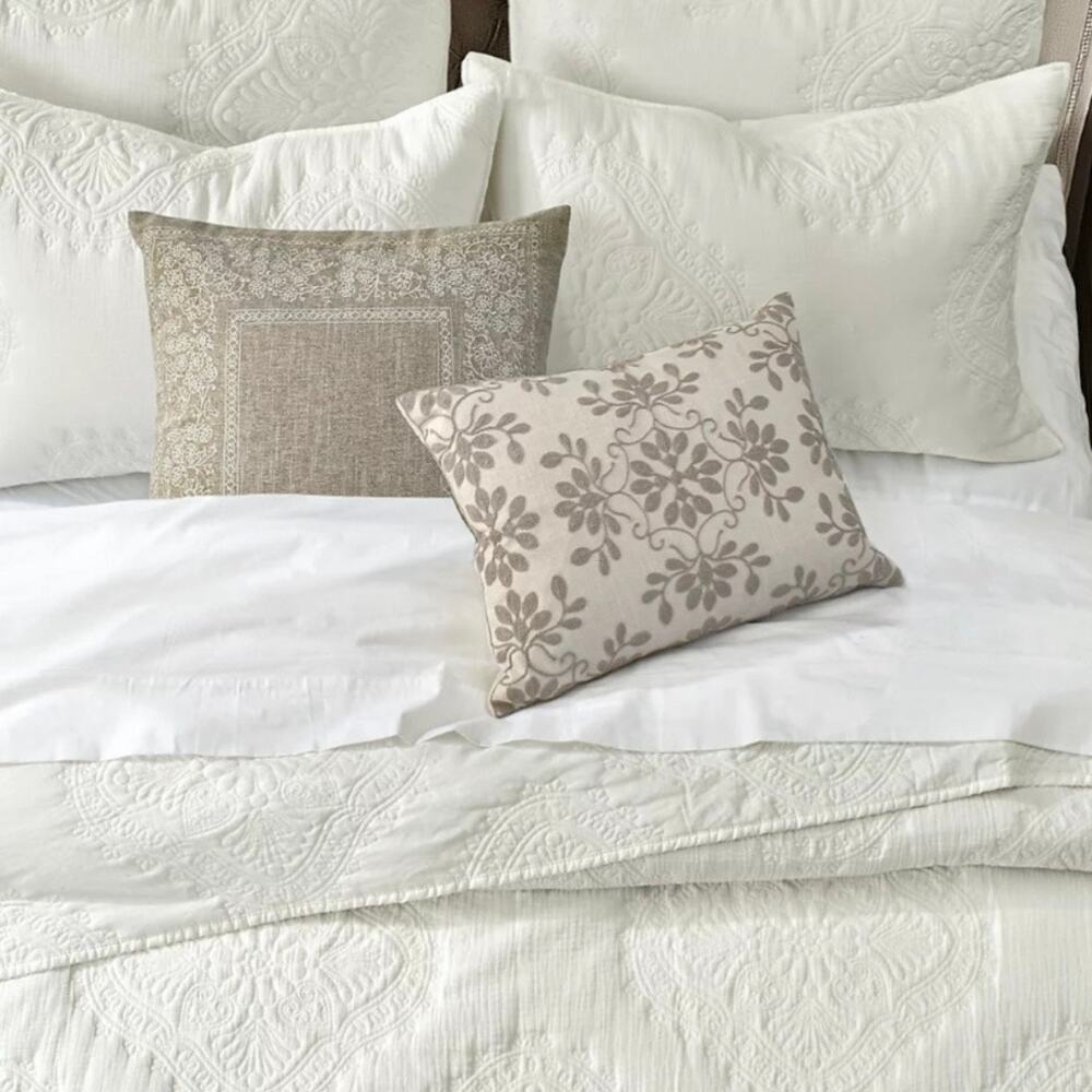 Levtex Muslin Stitch Quilted 2 Pc Euro Pillow Sham Set Cream - Picture 2 of 3